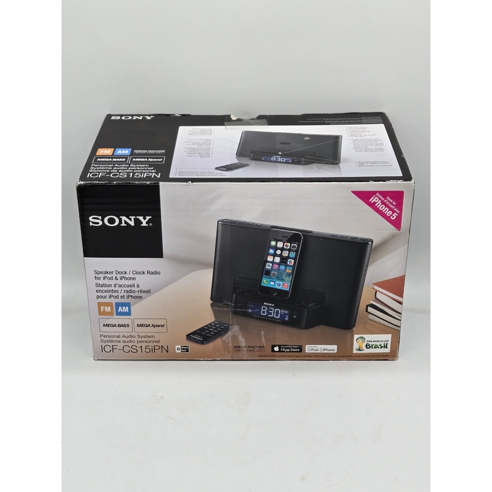 Sony ICF-CS15iPN Speaker Dock Alarm Clock Radio for iPhone iPod Lightning Black